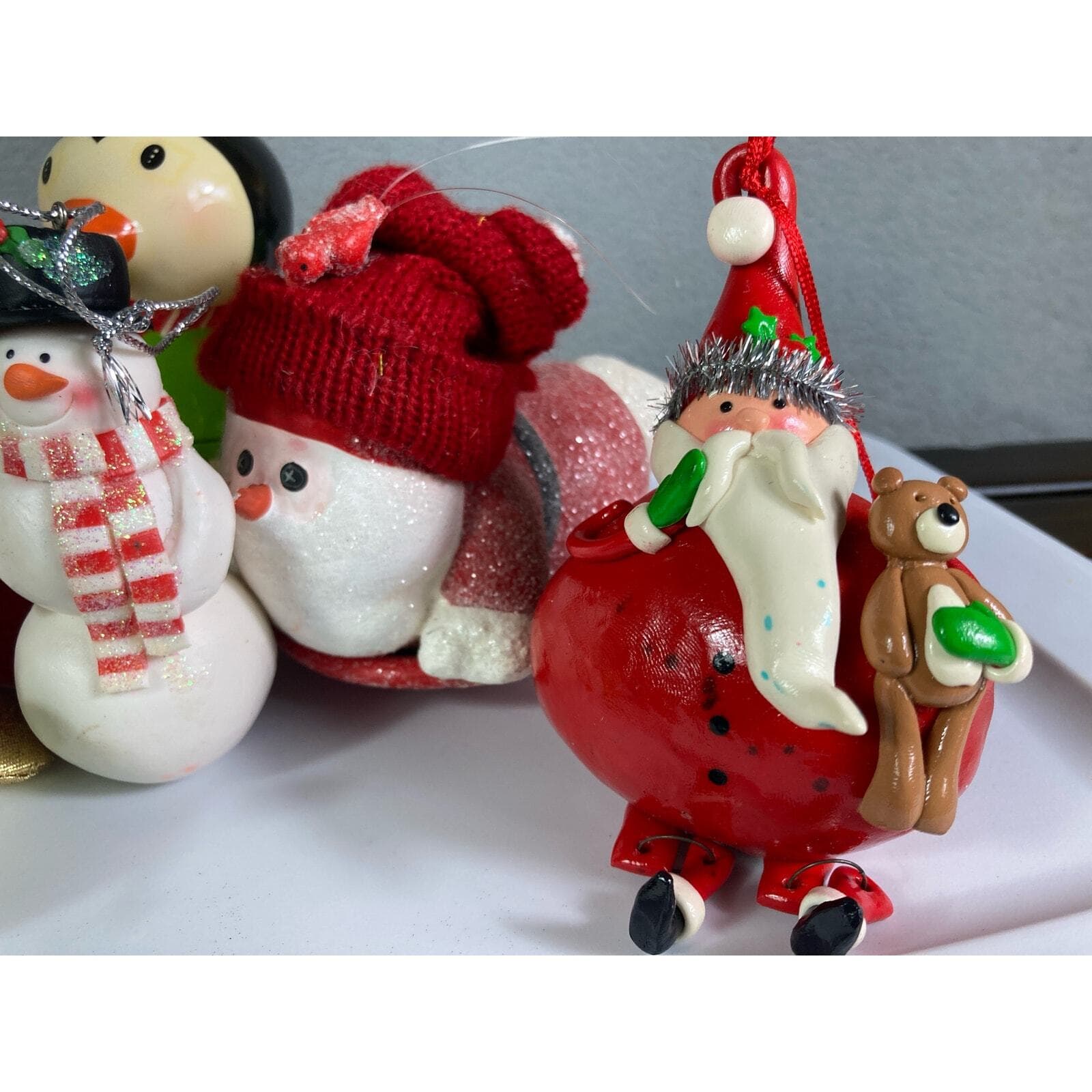 Christmas Ornament Vintage Lot Set of 6 Santa Penguin Snowman 90s Holiday Tree - Thumbnail 6