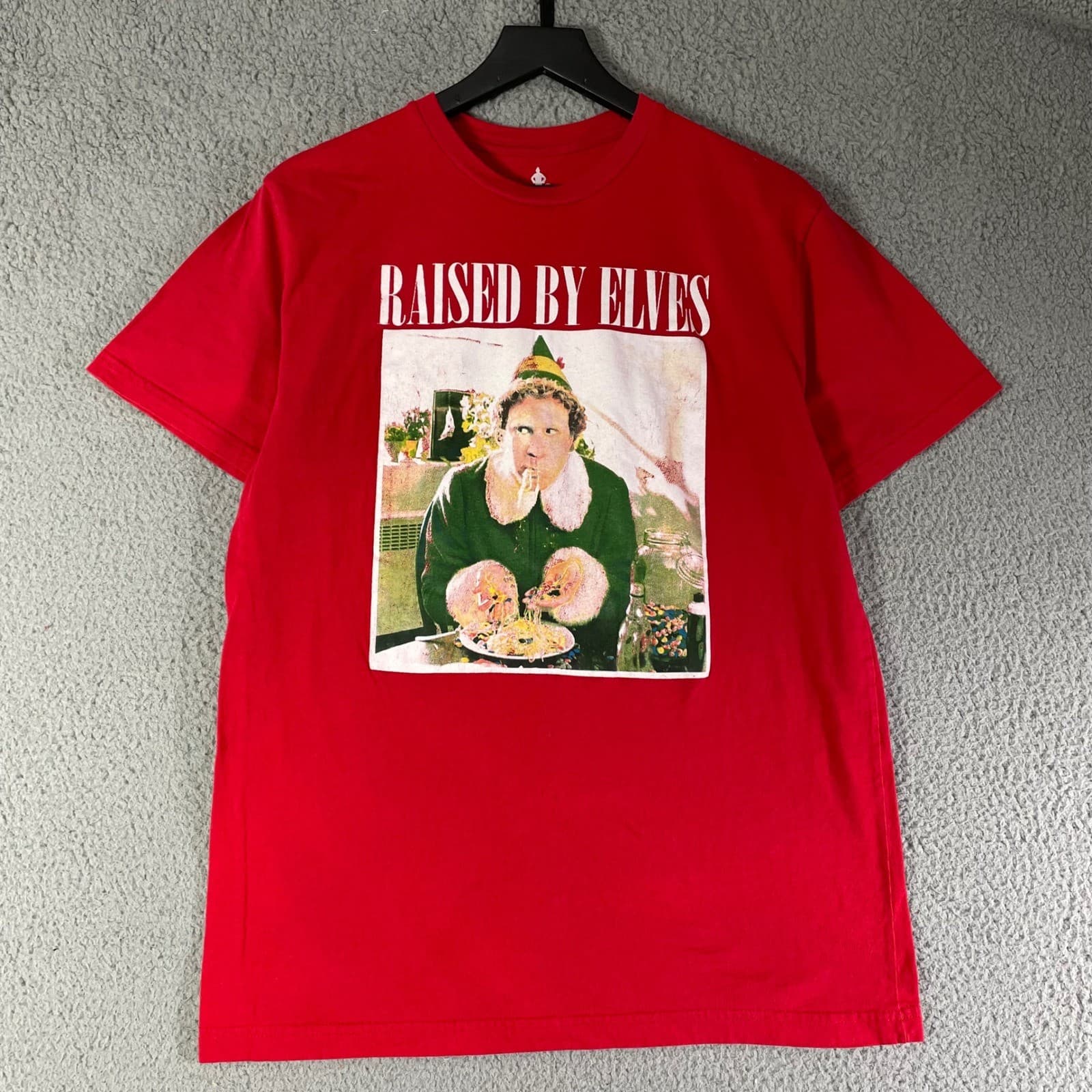 Elf Movie Mens L Raised By Elves Red T Shirt Buddy Holiday Christmas - Thumbnail 3