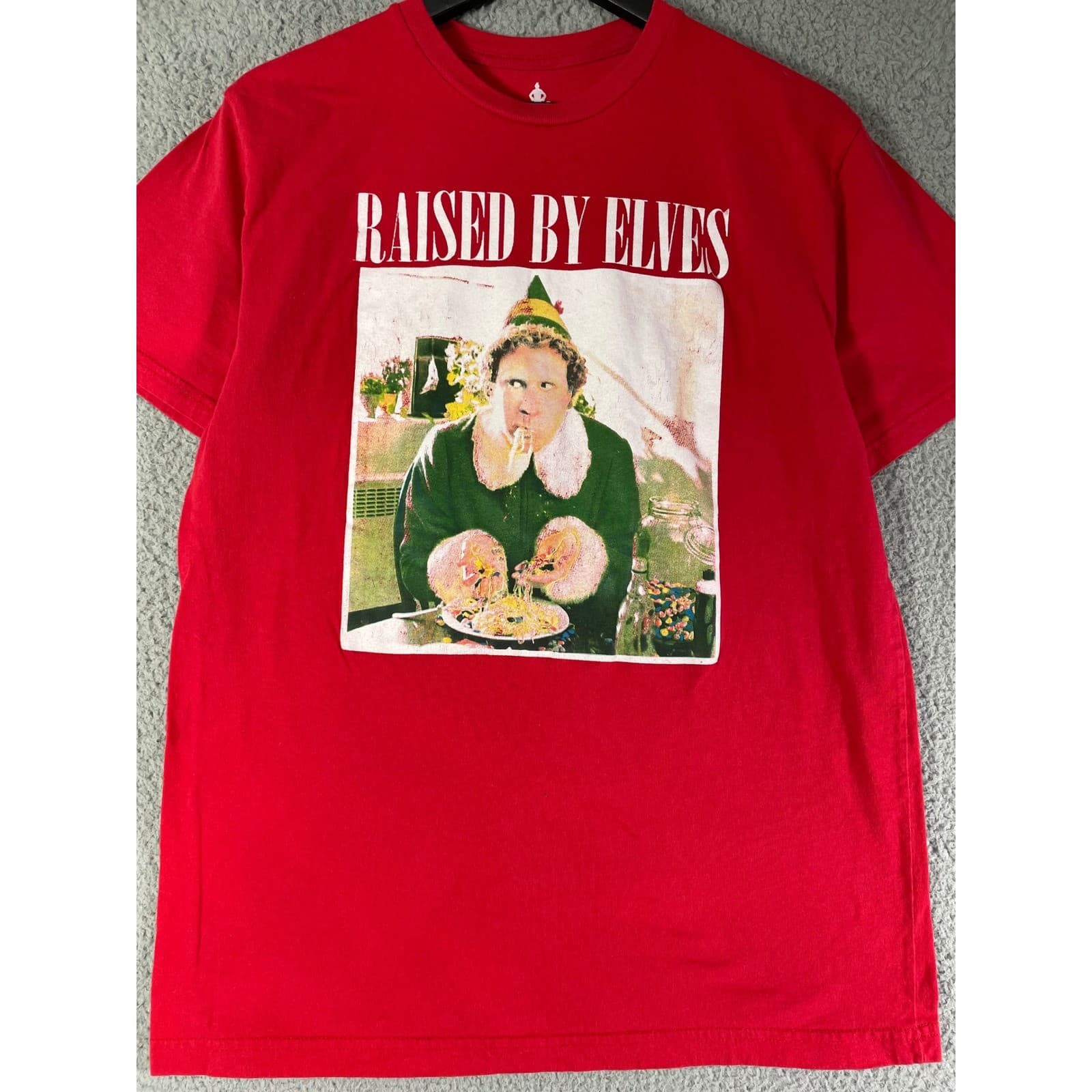 Elf Movie Mens L Raised By Elves Red T Shirt Buddy Holiday Christmas - Thumbnail 5
