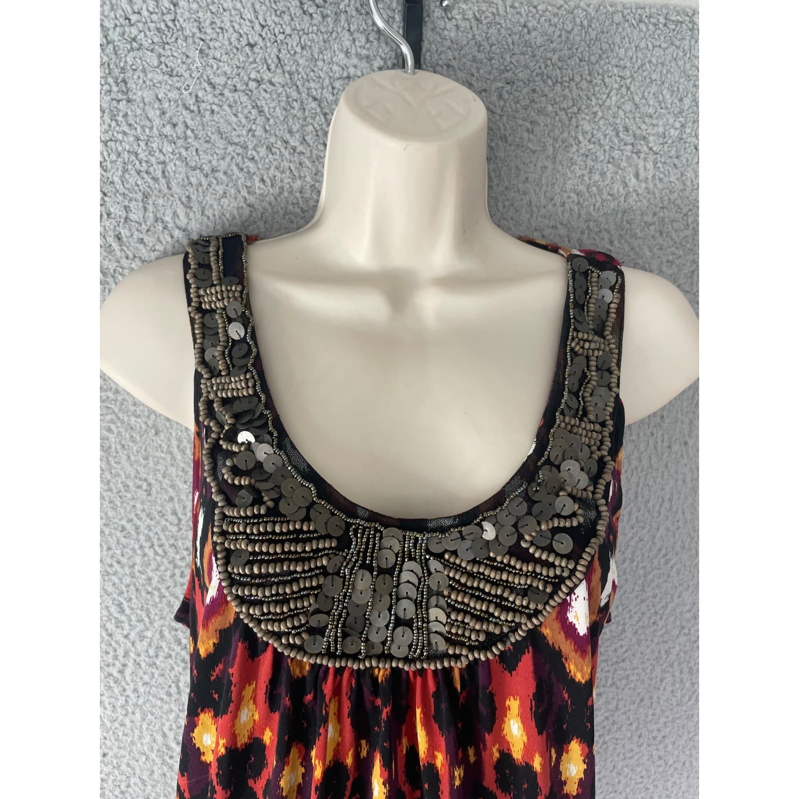 APT.9 Embellished Boho Sleeveless Ikat Dress Women's Large Beaded Neckline - Thumbnail 7