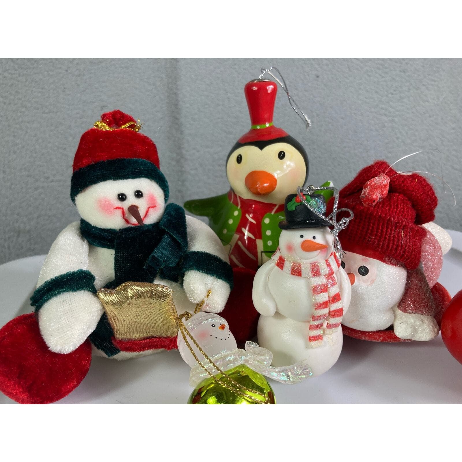 Christmas Ornament Vintage Lot Set of 6 Santa Penguin Snowman 90s Holiday Tree - Thumbnail 2