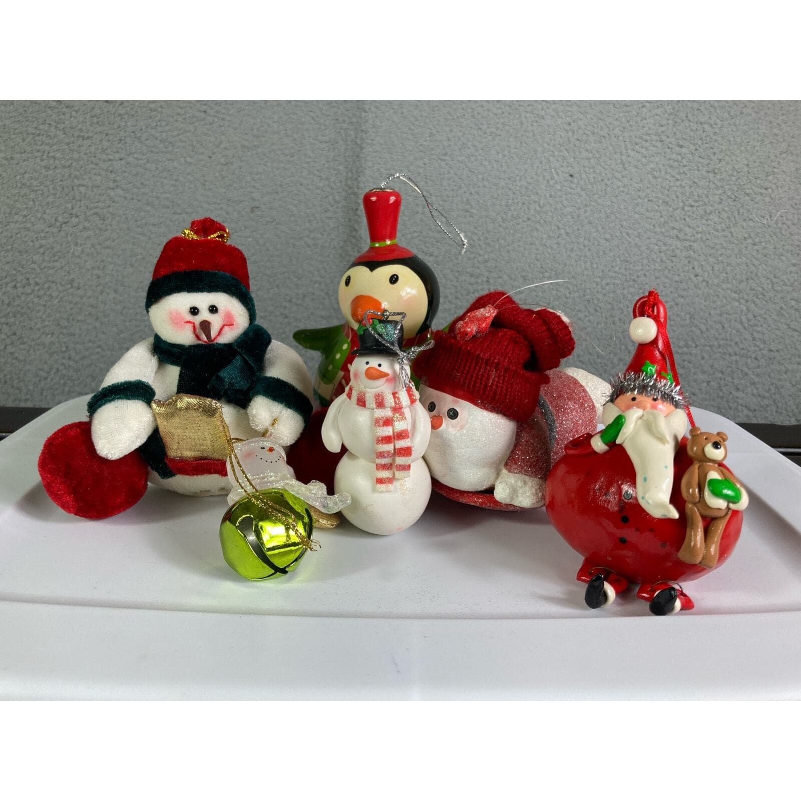 Christmas Ornament Vintage Lot Set of 6 Santa Penguin Snowman 90s Holiday Tree - Thumbnail 3