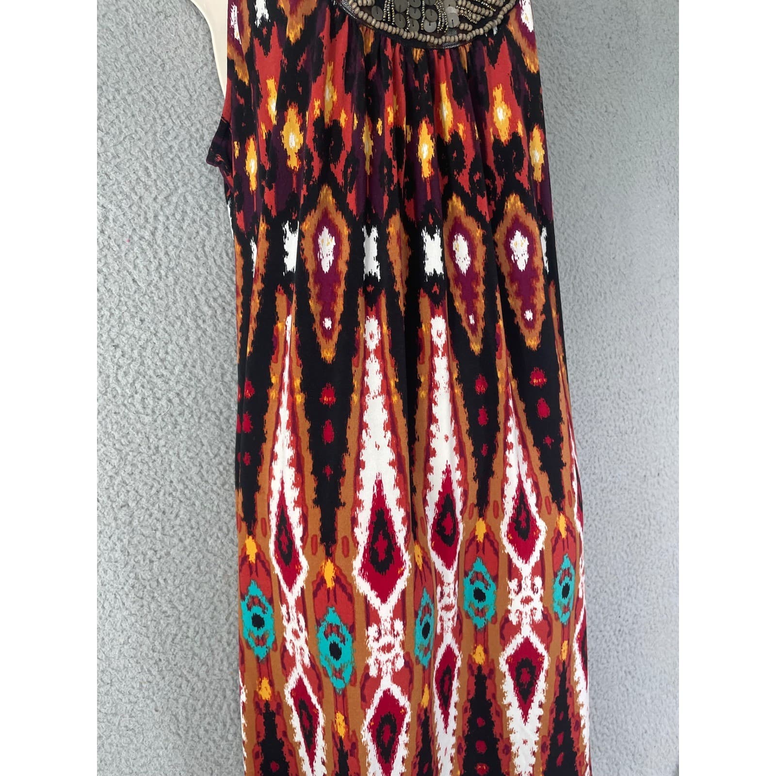 APT.9 Embellished Boho Sleeveless Ikat Dress Women's Large Beaded Neckline - Thumbnail 9