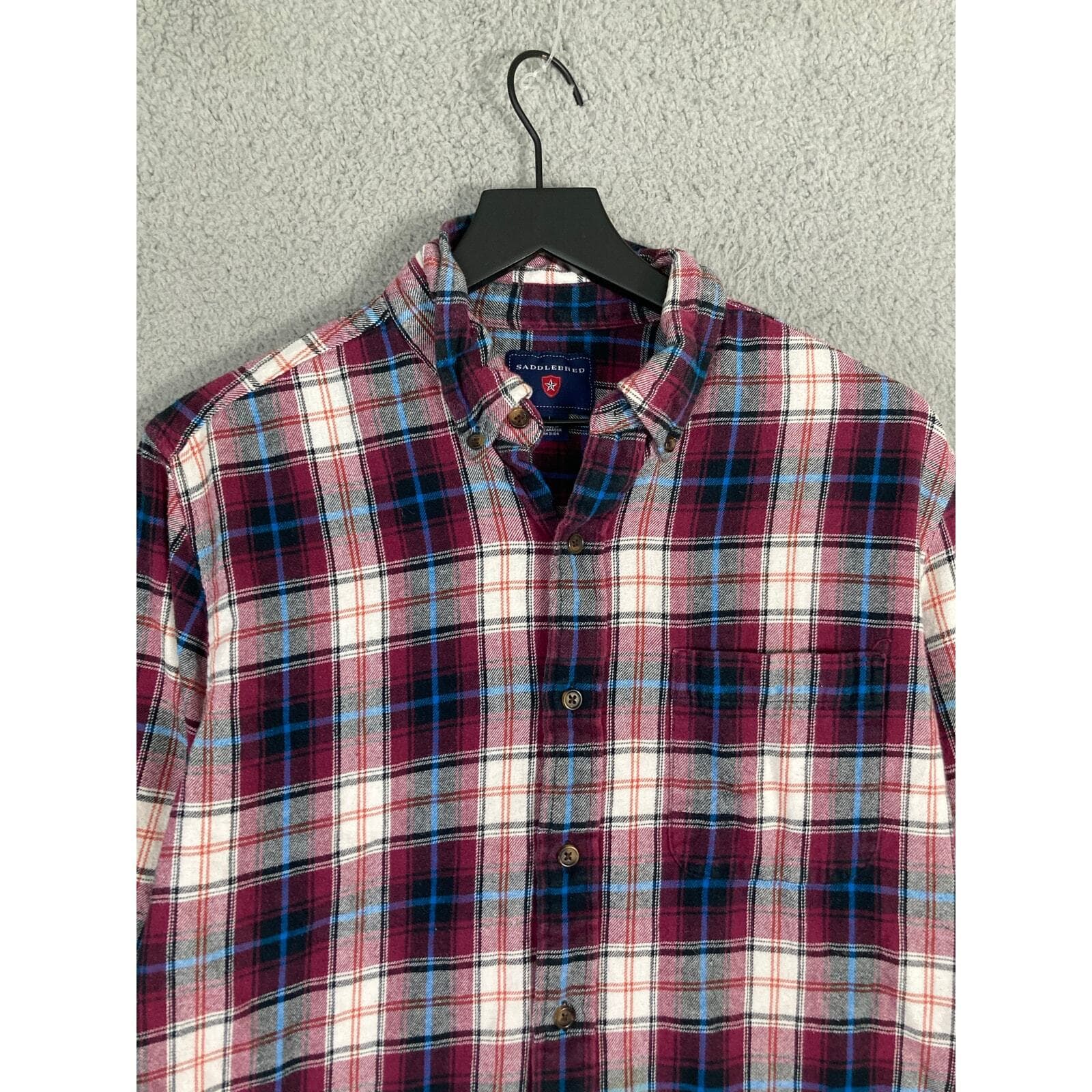 Saddlebred Mens Plaid Flannel Shirt Long Sleeve Multicolor Size L - Thumbnail 4