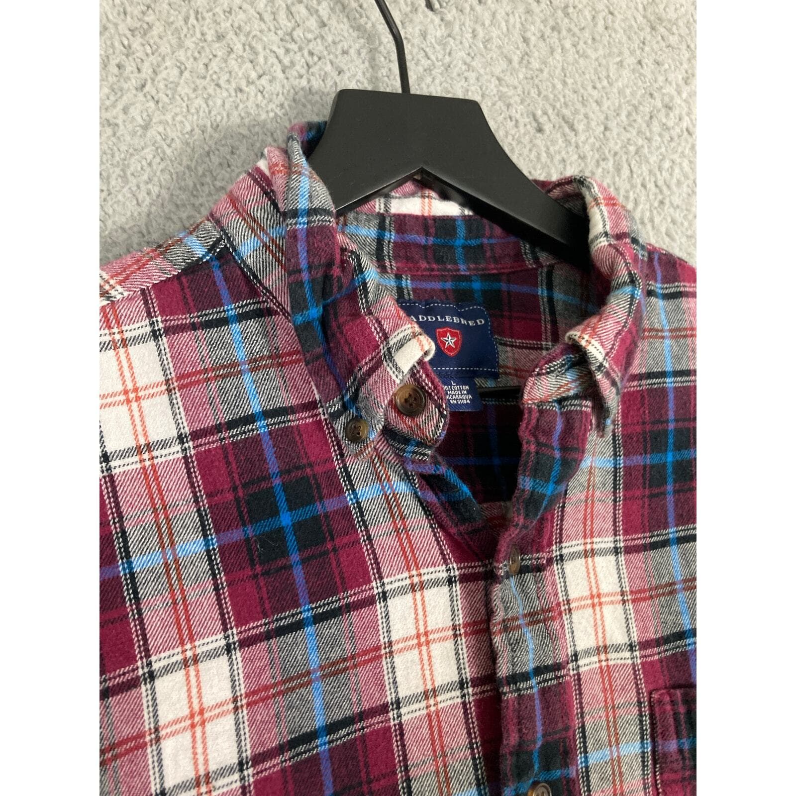 Saddlebred Mens Plaid Flannel Shirt Long Sleeve Multicolor Size L - Thumbnail 5