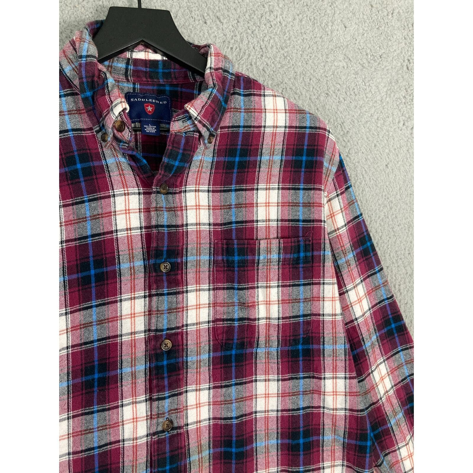 Saddlebred Mens Plaid Flannel Shirt Long Sleeve Multicolor Size L - Thumbnail 6