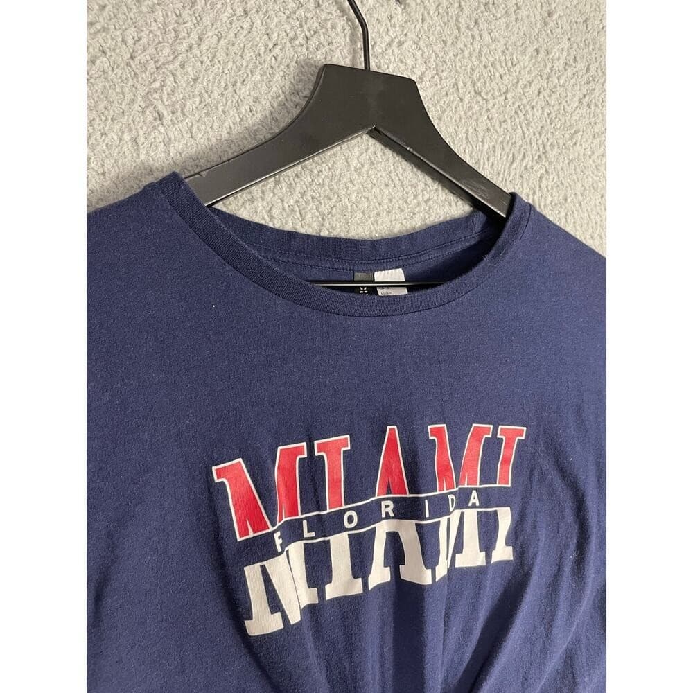 Divided by H&M Miami Florida Navy Graphic Knot Crop Tee Women's M Y2K Streetwear - Thumbnail 5