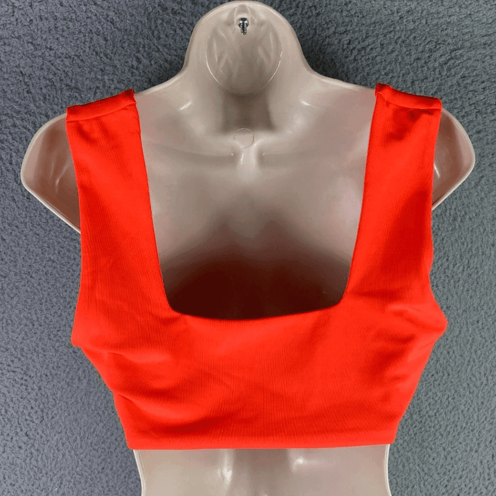 Orange Crop Top Womens L Square Neck Tank Stretch Fitted Summer Fashion - Thumbnail 4