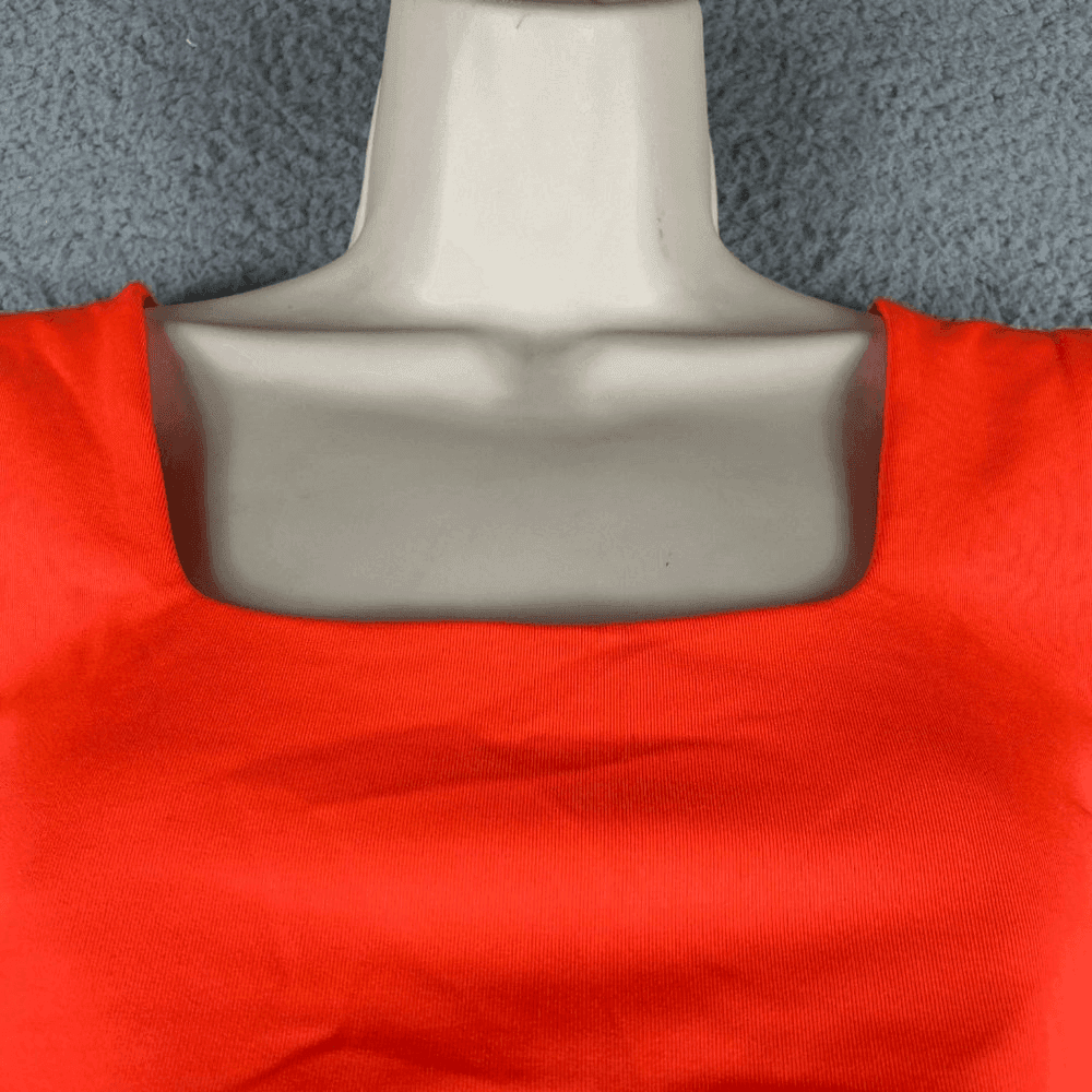 Orange Crop Top Womens L Square Neck Tank Stretch Fitted Summer Fashion - Thumbnail 8
