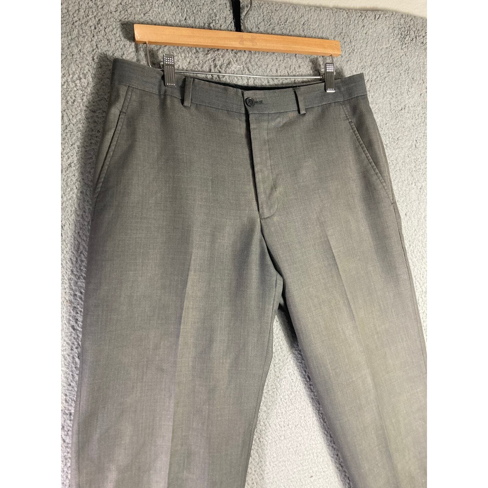 Mens Dress Pants Gray 34x29 Modern Fit Flat Front Work Office Business - Thumbnail 4