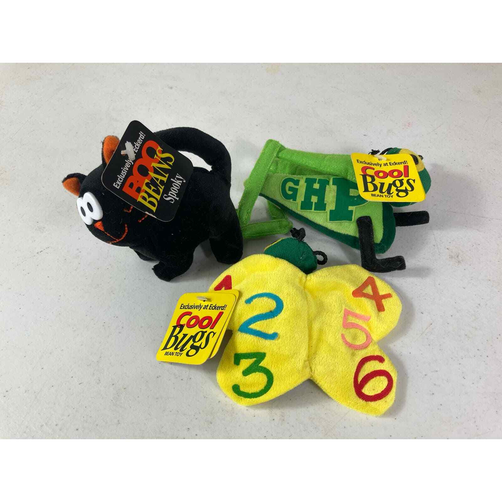 Eckerd Brand New Tags Lot of 3 Plushies Grasshopper Butterfly Black Cat Beanbag - Thumbnail 2