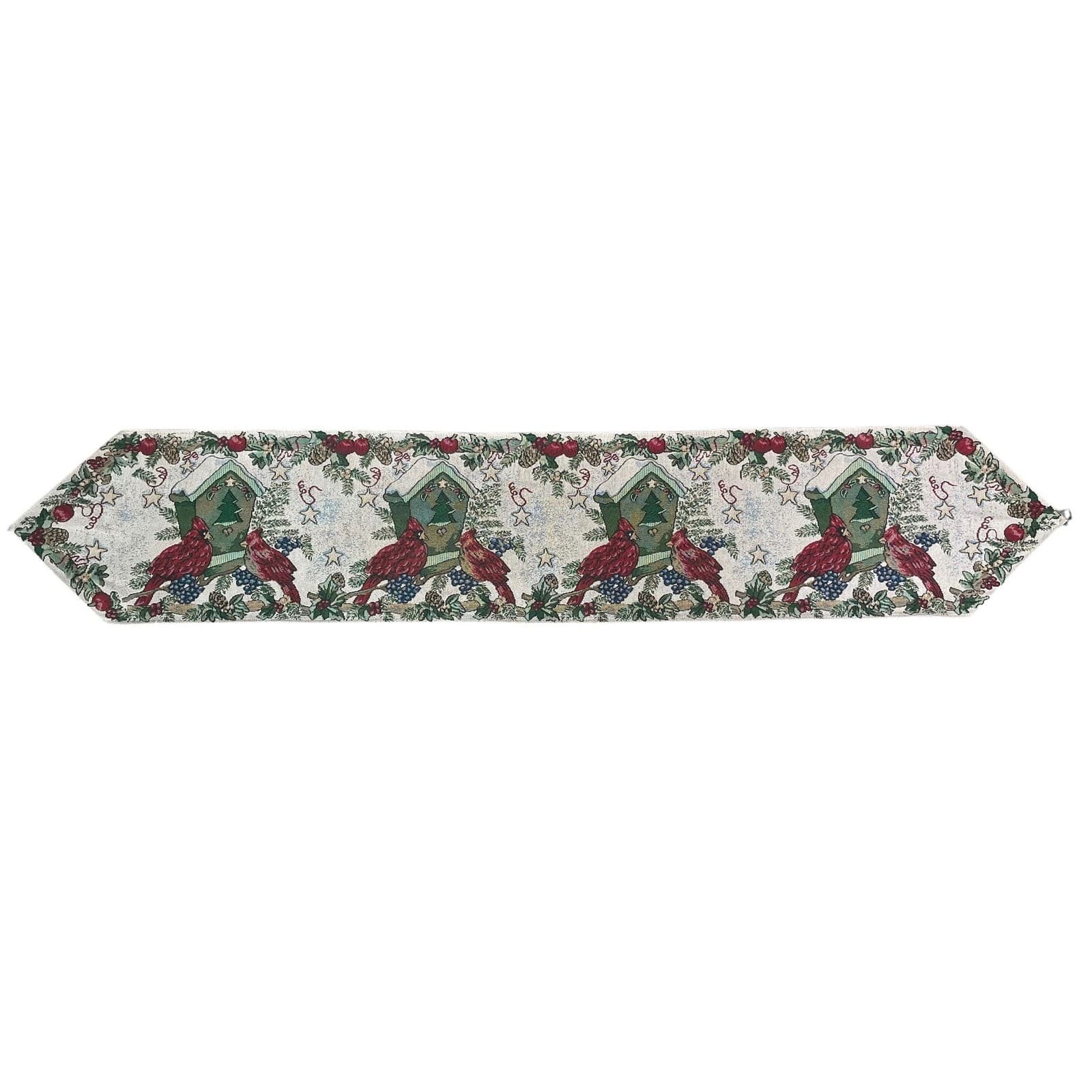 Christmas Cardinal Table Runner Vintage Birdhouse Holly Red Birds Festive Decor - Thumbnail 4