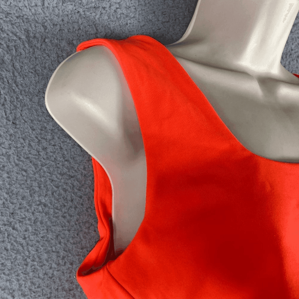 Orange Crop Top Womens L Square Neck Tank Stretch Fitted Summer Fashion - Thumbnail 6