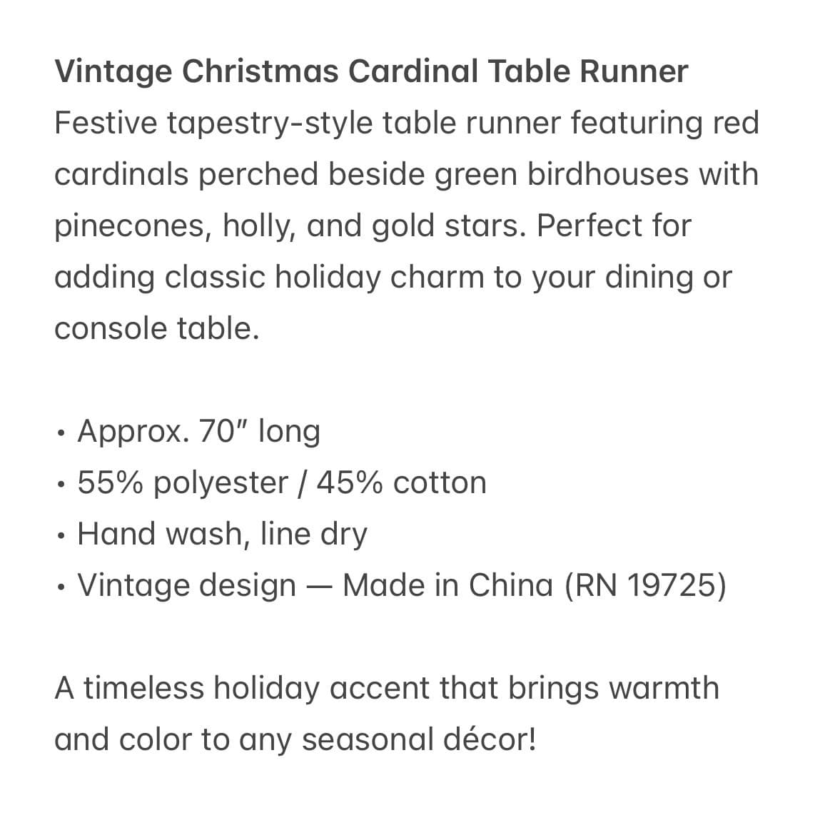 Christmas Cardinal Table Runner Vintage Birdhouse Holly Red Birds Festive Decor - Thumbnail 2