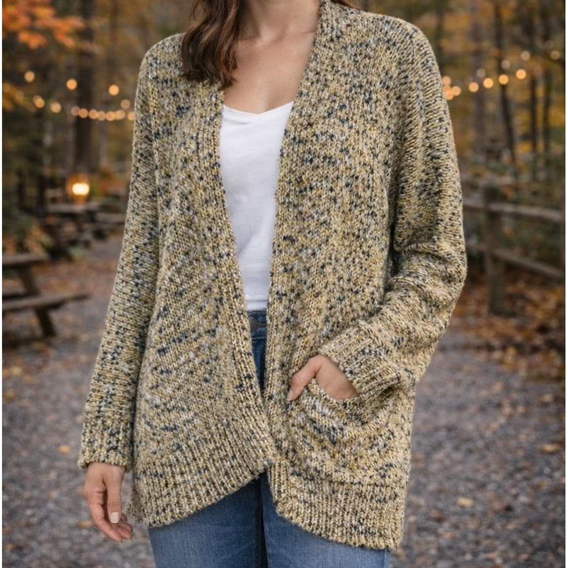 J. Jill Open Front Chunky Knit Cardigan Multicolor Speckled Sweater Women's XS