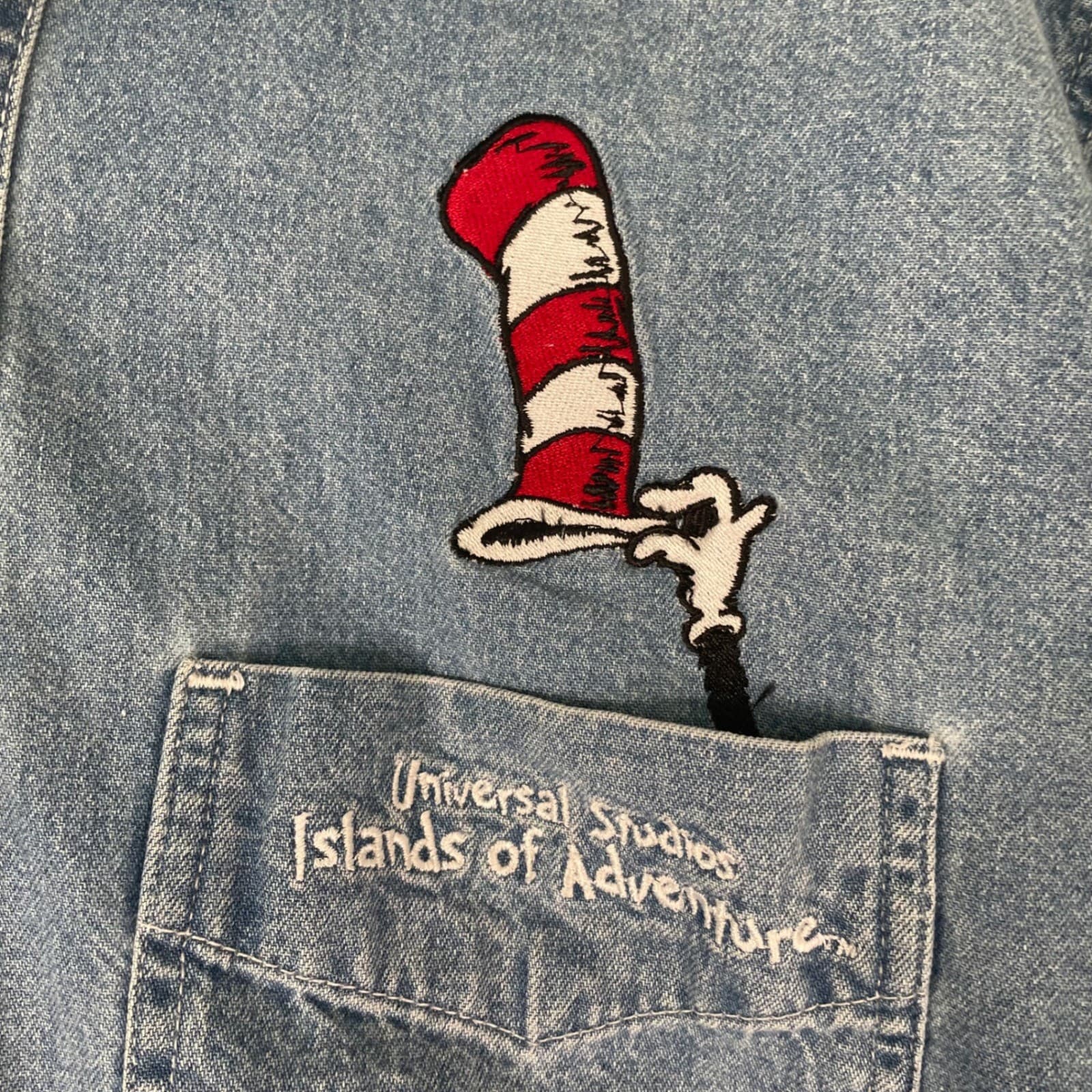 Cat In The Hat Denim Shirt Universal Studios Dr Seuss Button Down Mens Small - Thumbnail 7