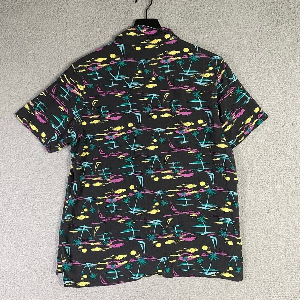 Unionbay Tropical Print Short Sleeve Button Shirt Black Rayon Men's Medium - Thumbnail 5
