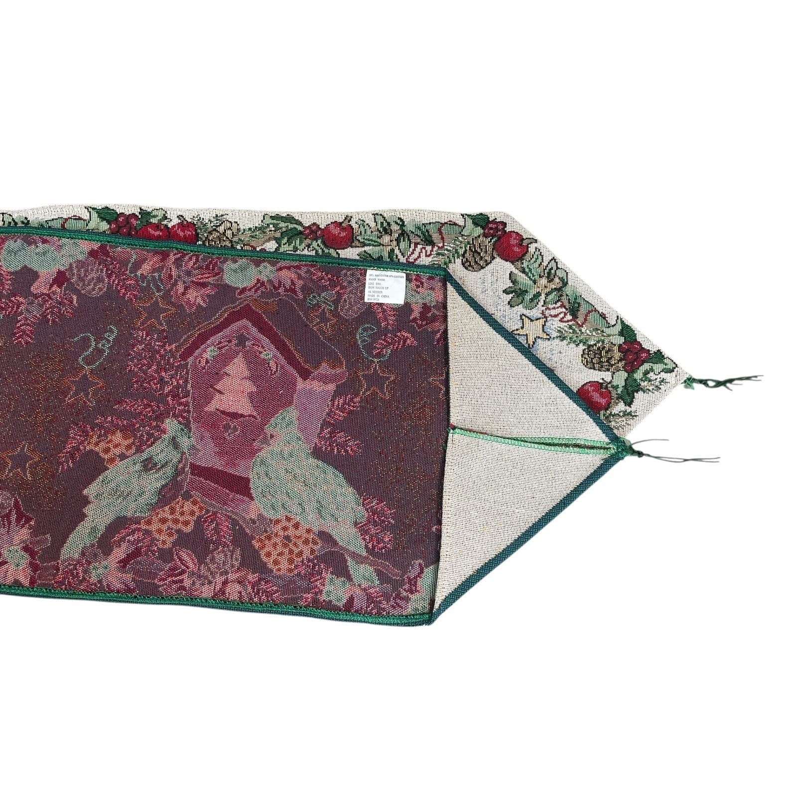 Christmas Cardinal Table Runner Vintage Birdhouse Holly Red Birds Festive Decor - Thumbnail 9