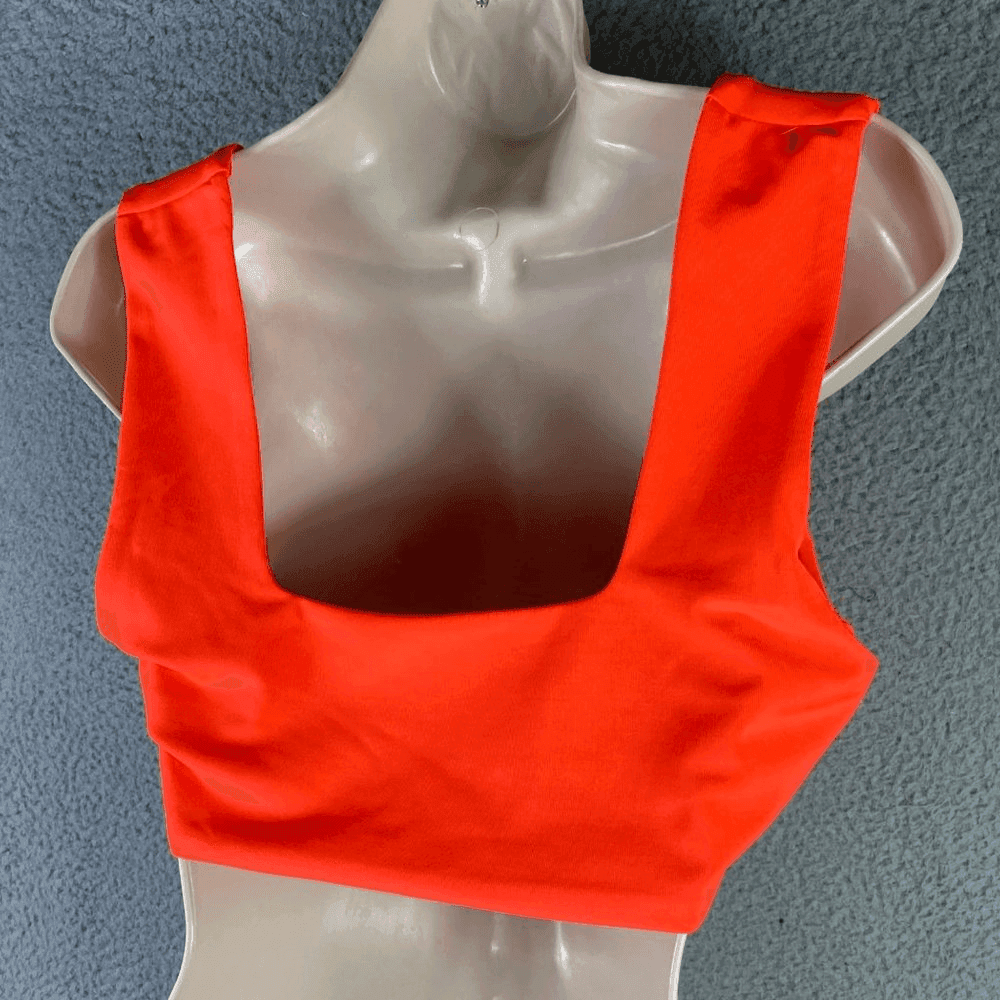 Orange Crop Top Womens L Square Neck Tank Stretch Fitted Summer Fashion - Thumbnail 11