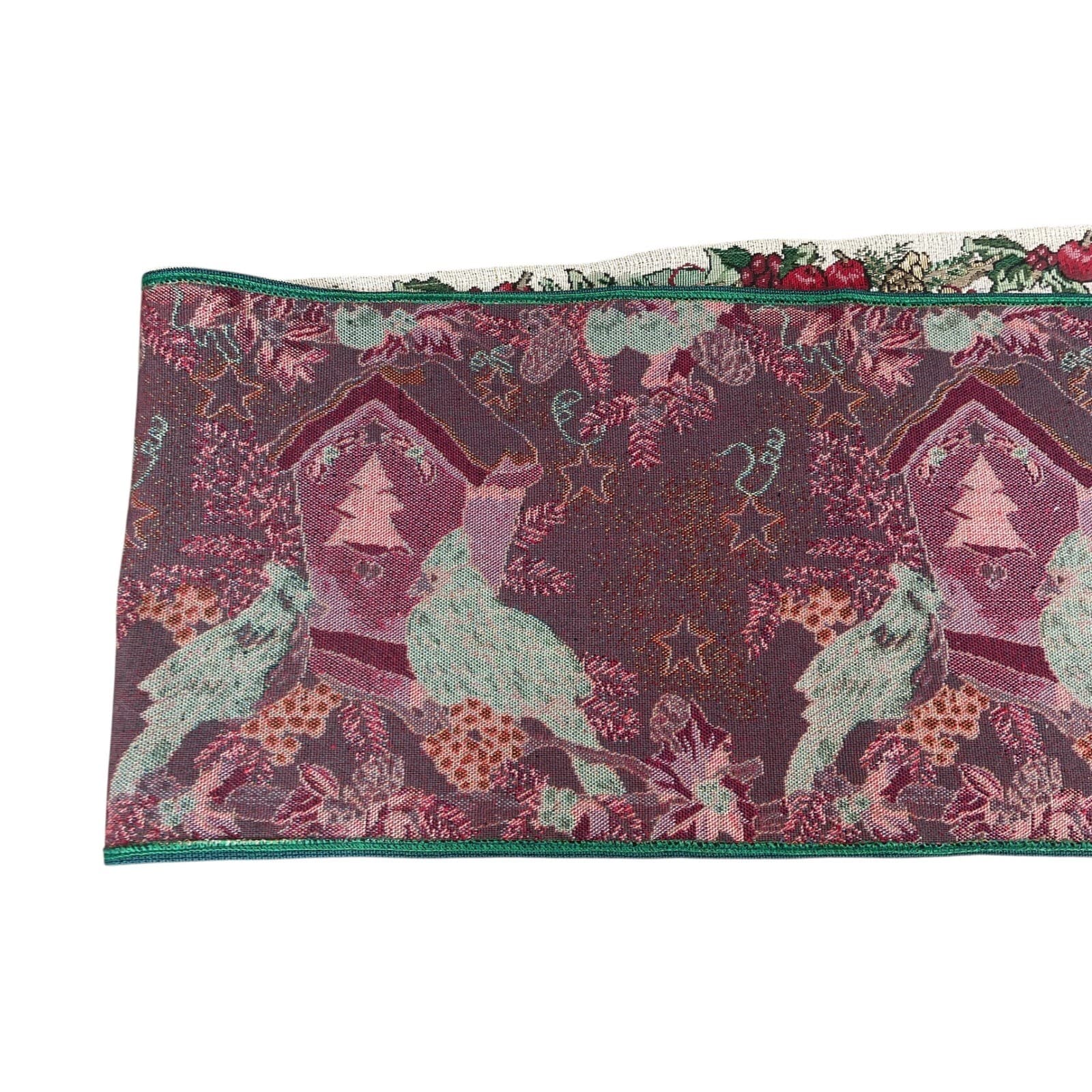 Christmas Cardinal Table Runner Vintage Birdhouse Holly Red Birds Festive Decor - Thumbnail 10