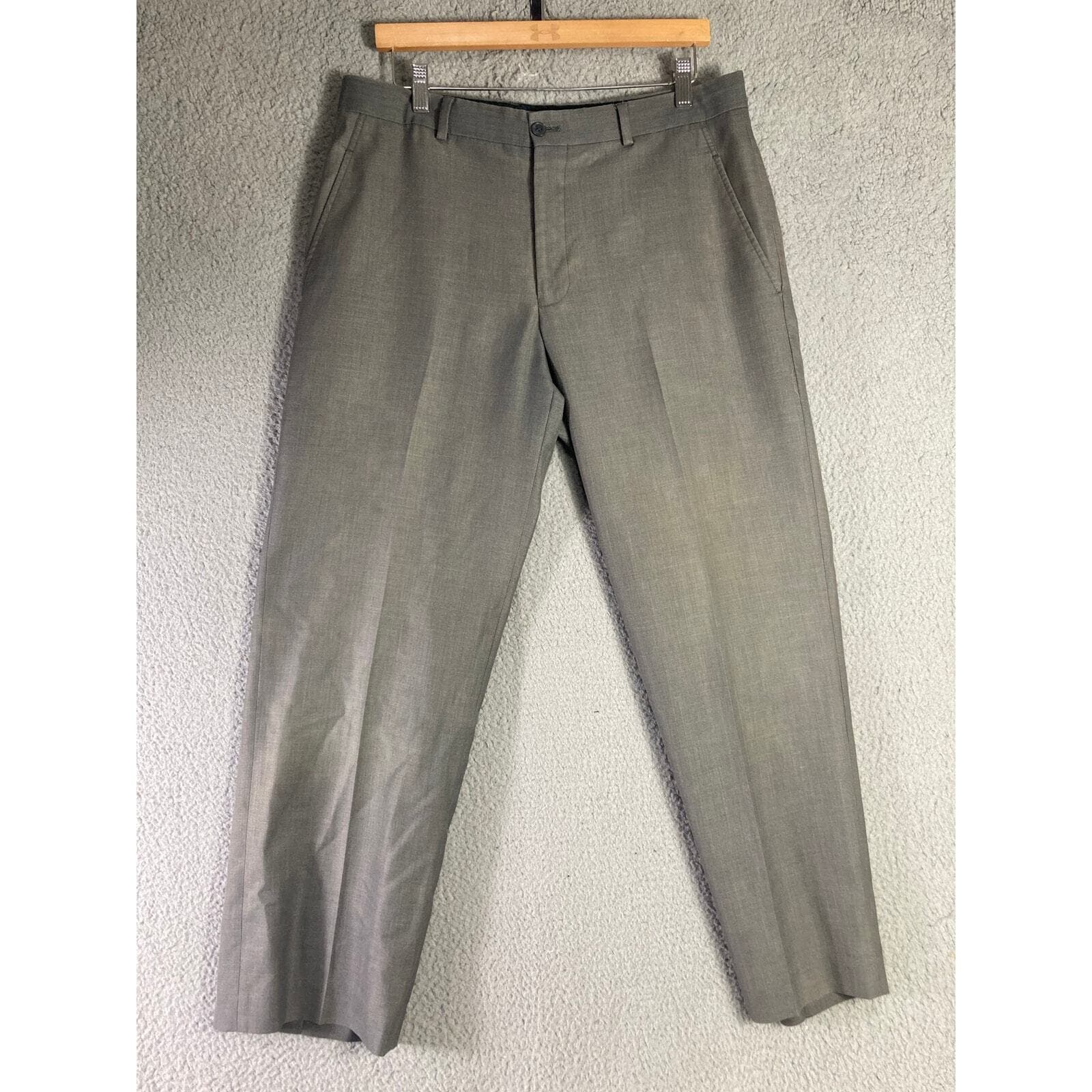 Mens Dress Pants Gray 34x29 Modern Fit Flat Front Work Office Business - Thumbnail 2