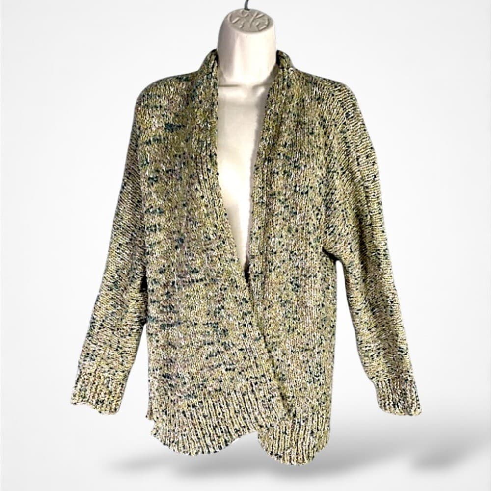 J. Jill Open Front Chunky Knit Cardigan Multicolor Speckled Sweater Women's XS - Thumbnail 2