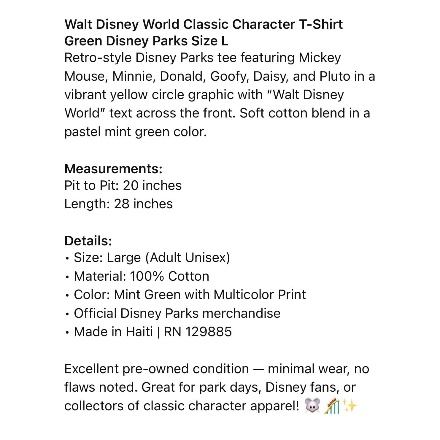 Disney World Mickey Minnie Pluto Goofy Shirt Mens L Green Graphic Tee Park - Thumbnail 2
