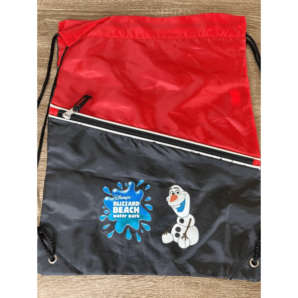 Disney Blizzard Beach Olaf Drawstring Backpack Red Black Zip Park Bag - Thumbnail 4