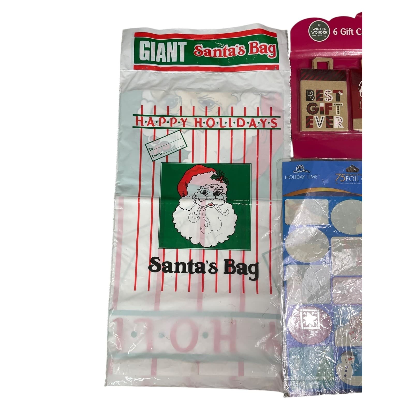 Vintage Christmas Stationery Set Santa Gift Bag Card Holders Tags Stickers Lot - Thumbnail 3