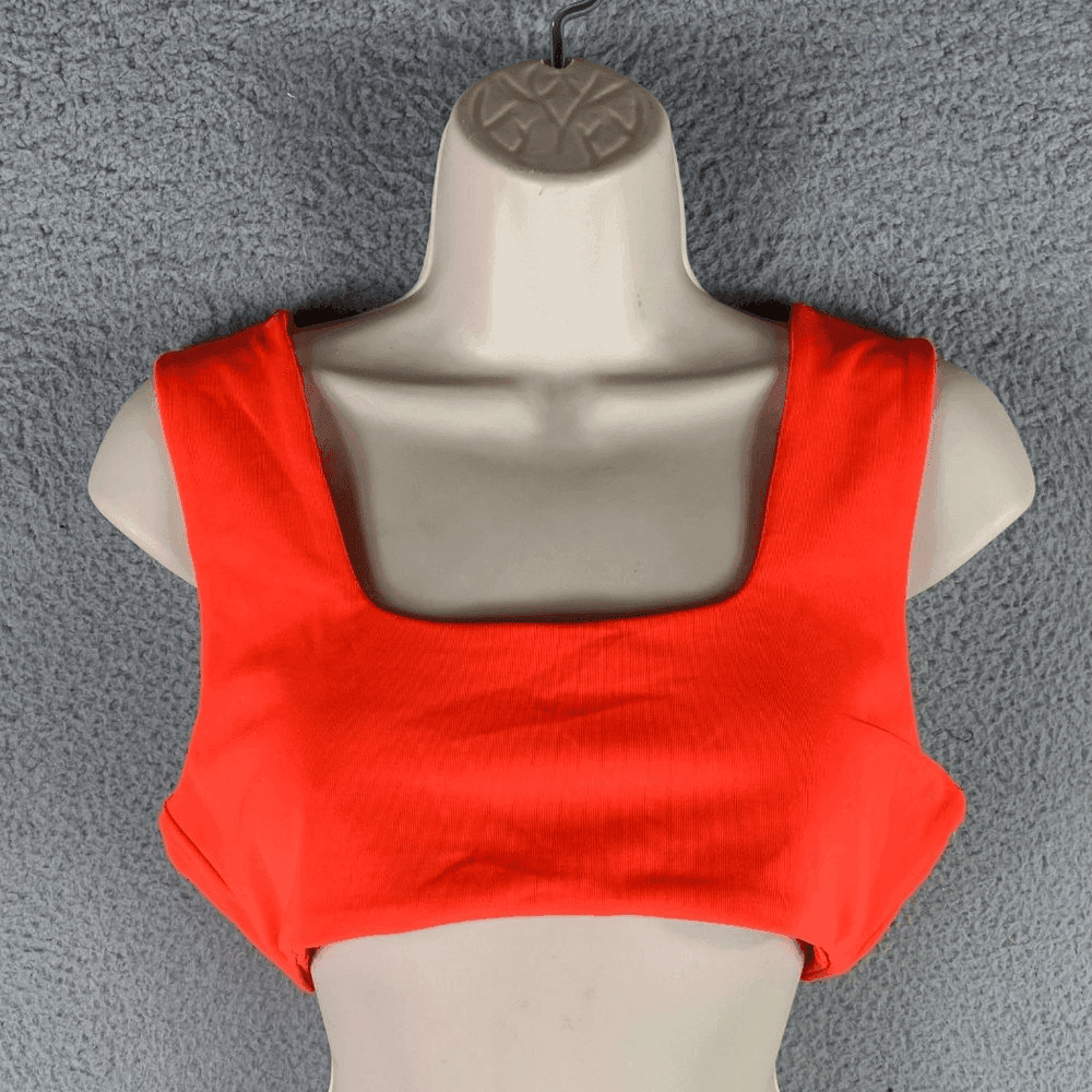 Orange Crop Top Womens L Square Neck Tank Stretch Fitted Summer Fashion - Thumbnail 3