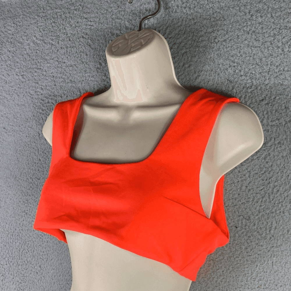Orange Crop Top Womens L Square Neck Tank Stretch Fitted Summer Fashion - Thumbnail 5