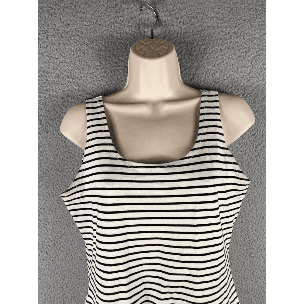 Striped Tank Dress Womens M Black White Sleeveless Stretch Casual Summer - Thumbnail 6