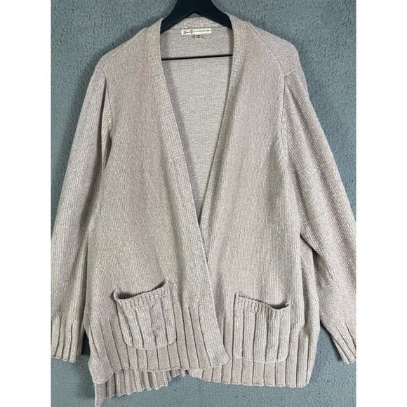 Seven7 Taupe Open Front Cardigan Womens XXL Ribbed Knit Pockets Casual - Thumbnail 8