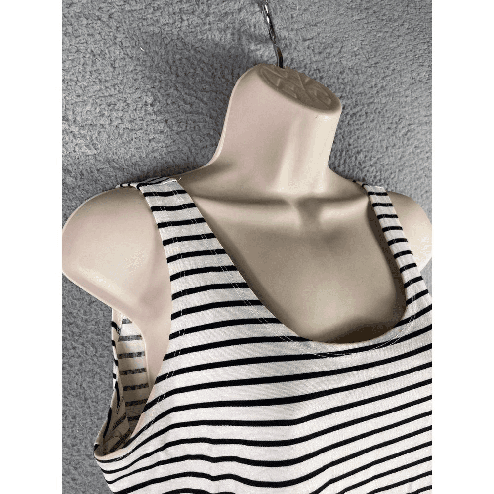 Striped Tank Dress Womens M Black White Sleeveless Stretch Casual Summer - Thumbnail 7