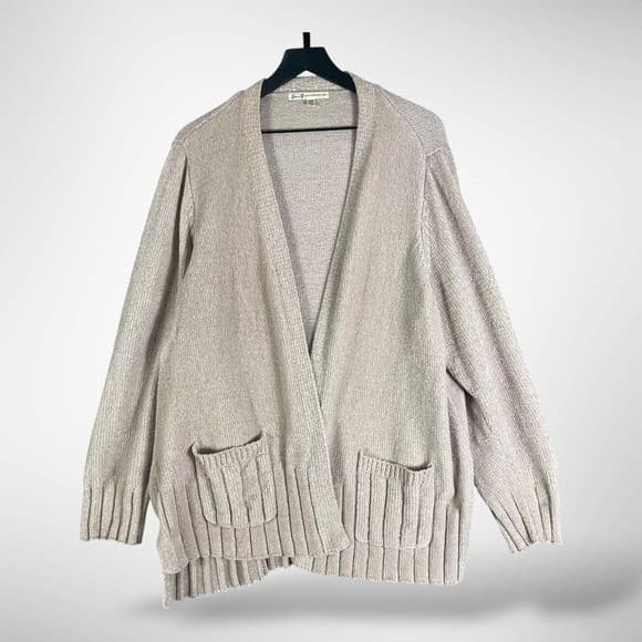 Seven7 Taupe Open Front Cardigan Womens XXL Ribbed Knit Pockets Casual - Thumbnail 2