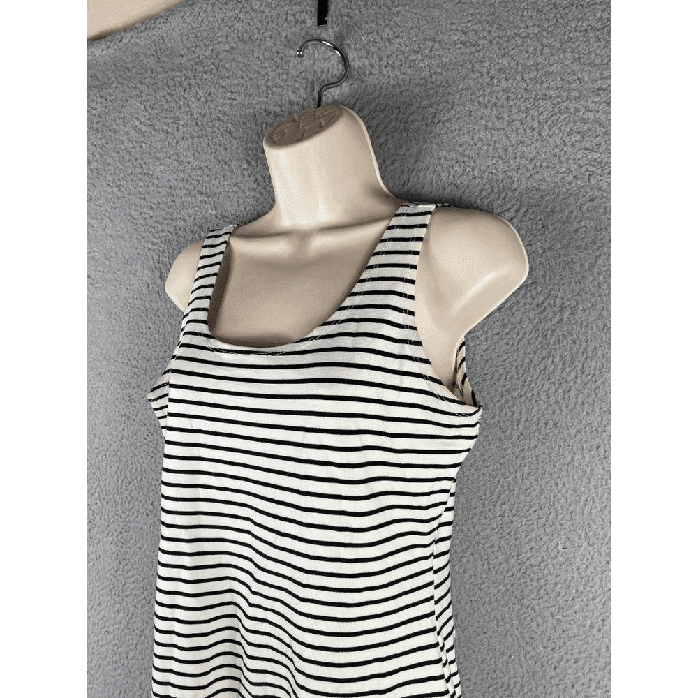 Striped Tank Dress Womens M Black White Sleeveless Stretch Casual Summer - Thumbnail 8