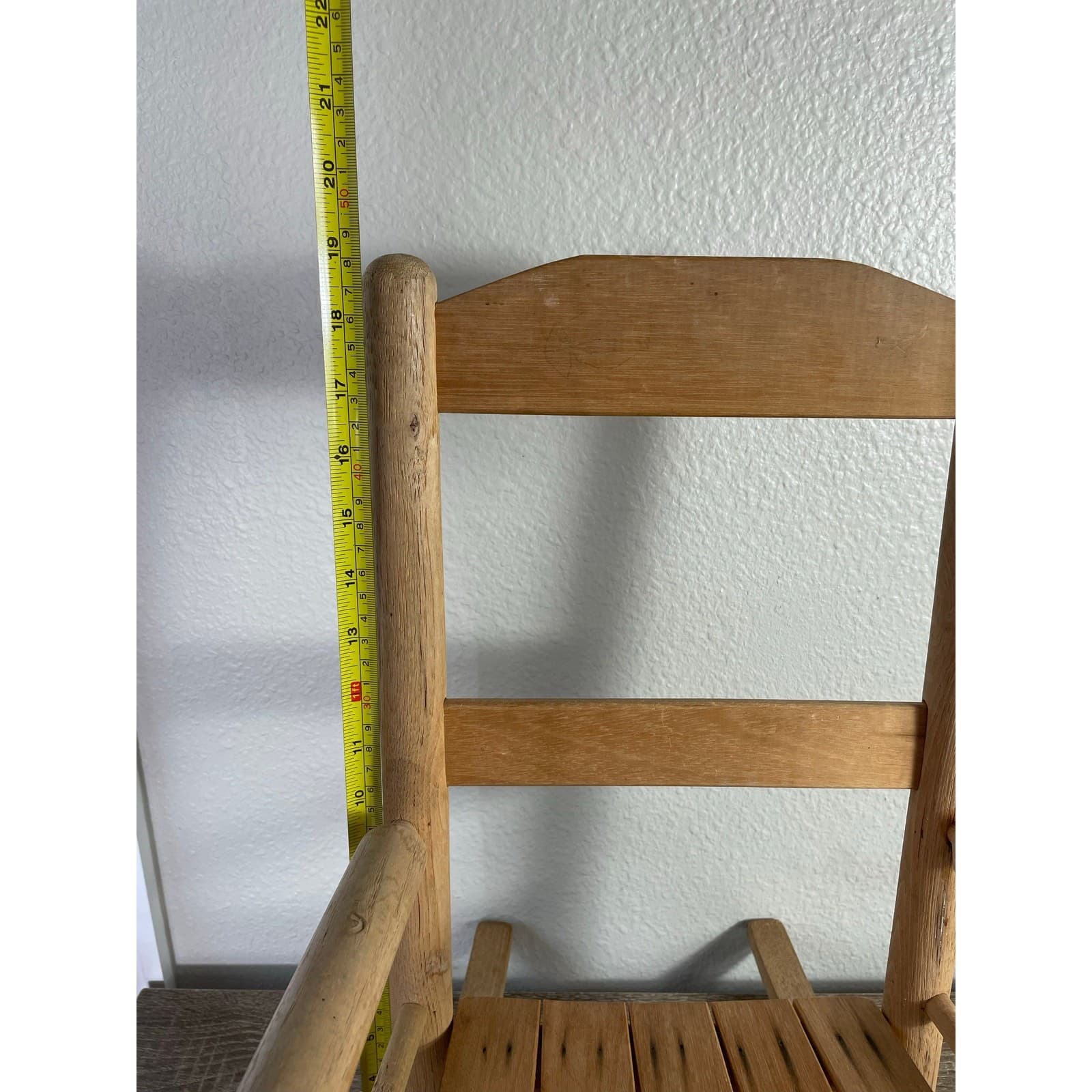 Vintage Handmade Wooden Rocking Chair Slat Back Rustic Kids Doll Furniture - Thumbnail 12