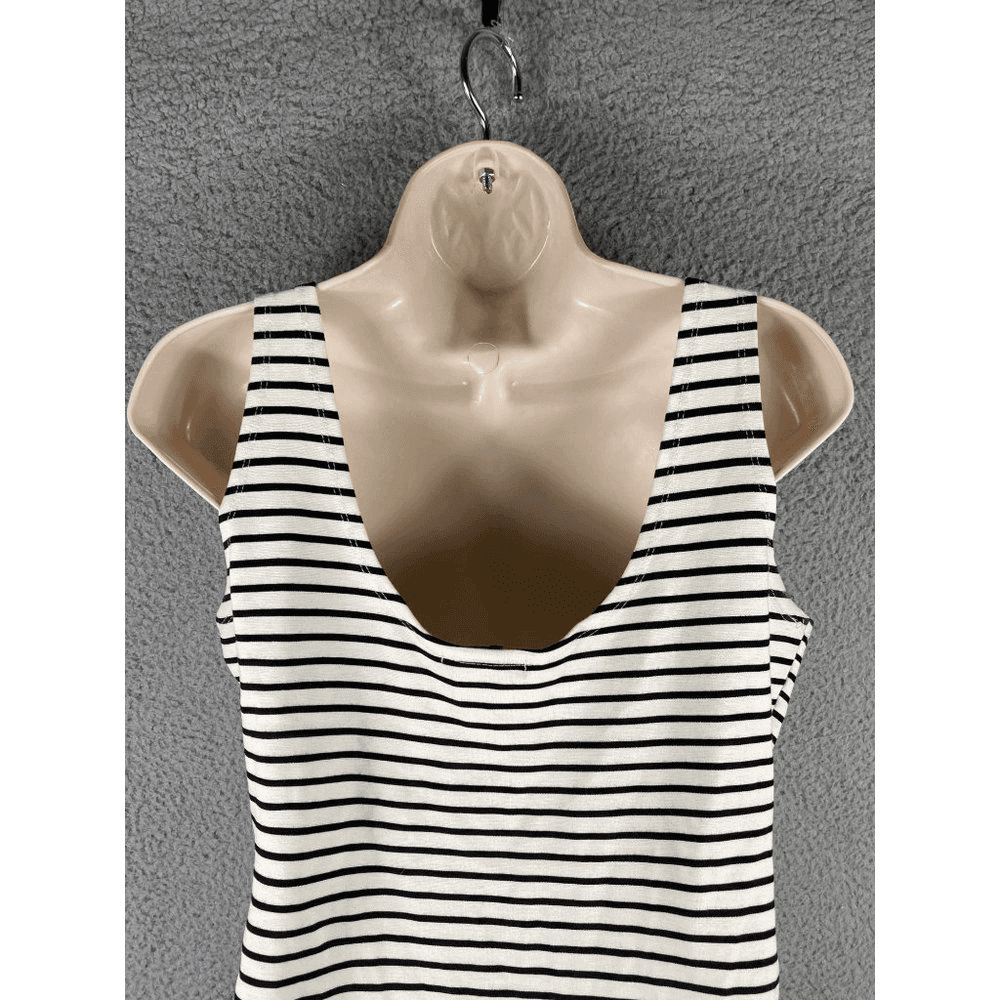 Striped Tank Dress Womens M Black White Sleeveless Stretch Casual Summer - Thumbnail 11