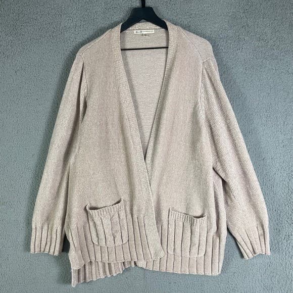 Seven7 Taupe Open Front Cardigan Womens XXL Ribbed Knit Pockets Casual - Thumbnail 6