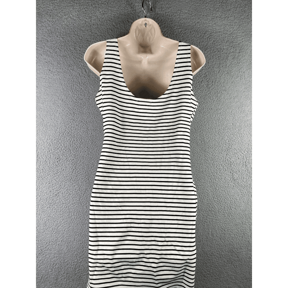 Striped Tank Dress Womens M Black White Sleeveless Stretch Casual Summer - Thumbnail 4