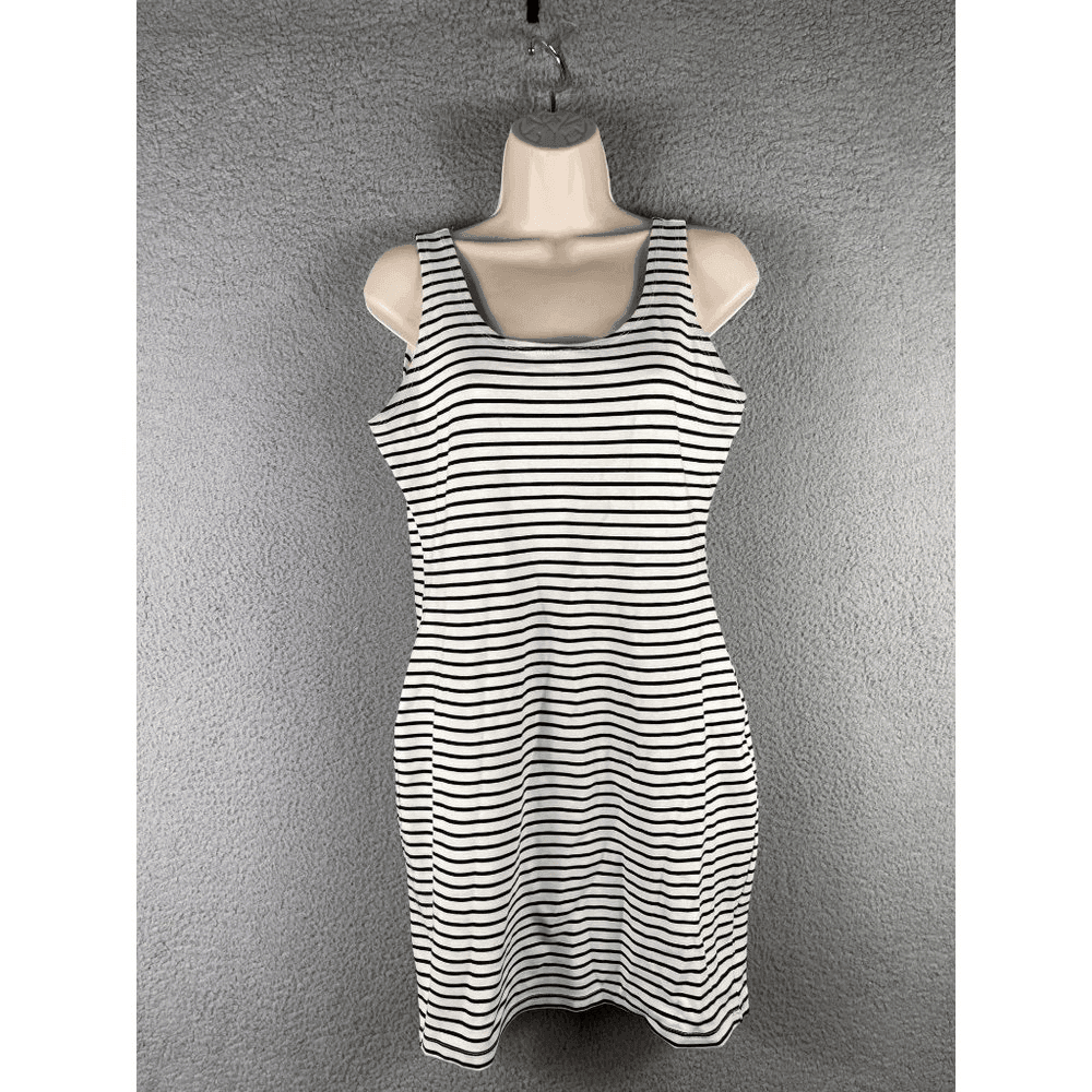 Striped Tank Dress Womens M Black White Sleeveless Stretch Casual Summer - Thumbnail 3