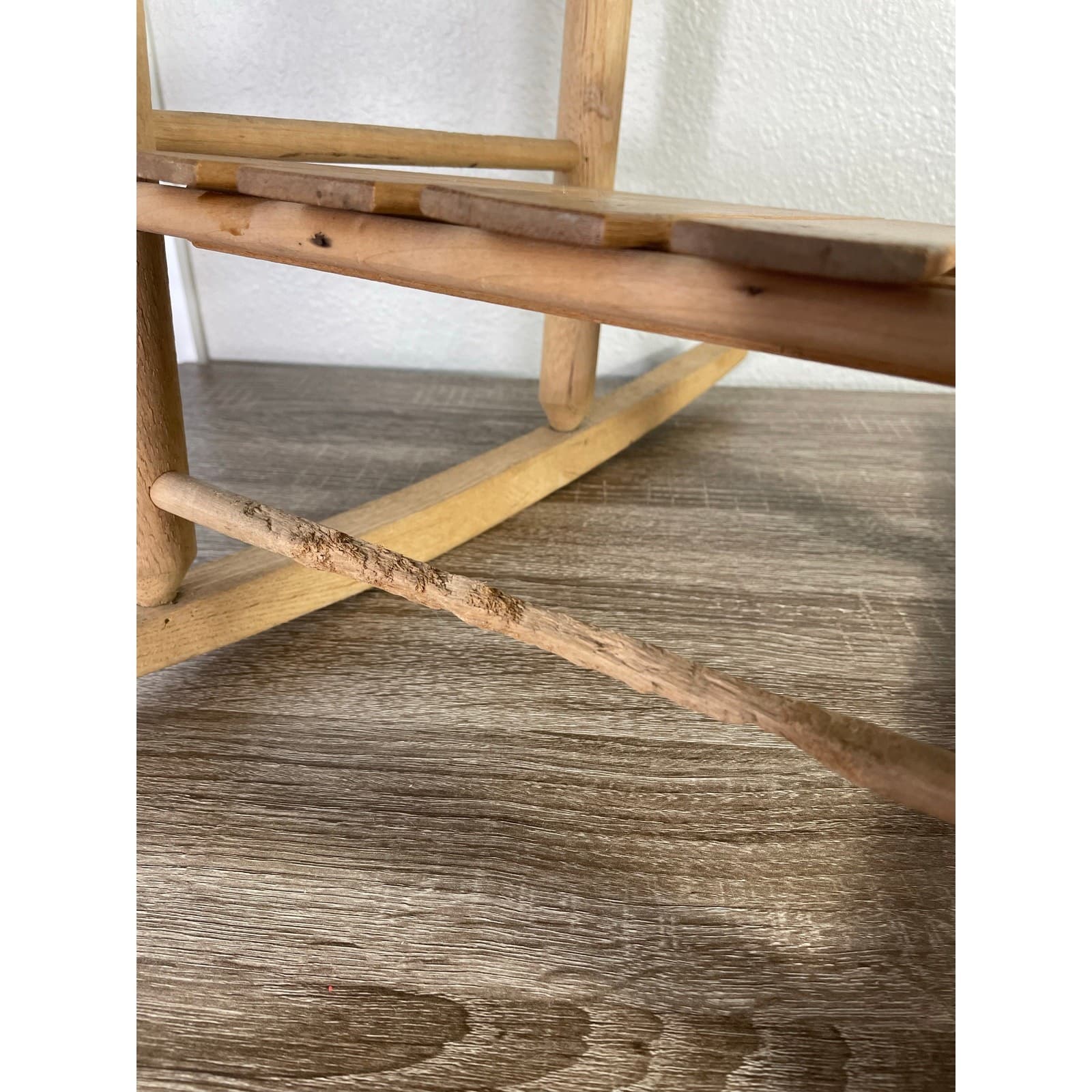 Vintage Handmade Wooden Rocking Chair Slat Back Rustic Kids Doll Furniture - Thumbnail 9