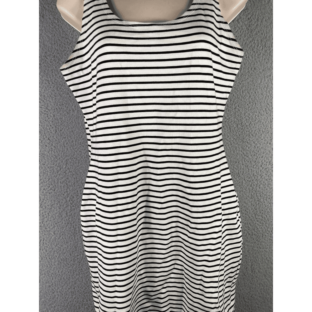 Striped Tank Dress Womens M Black White Sleeveless Stretch Casual Summer - Thumbnail 5