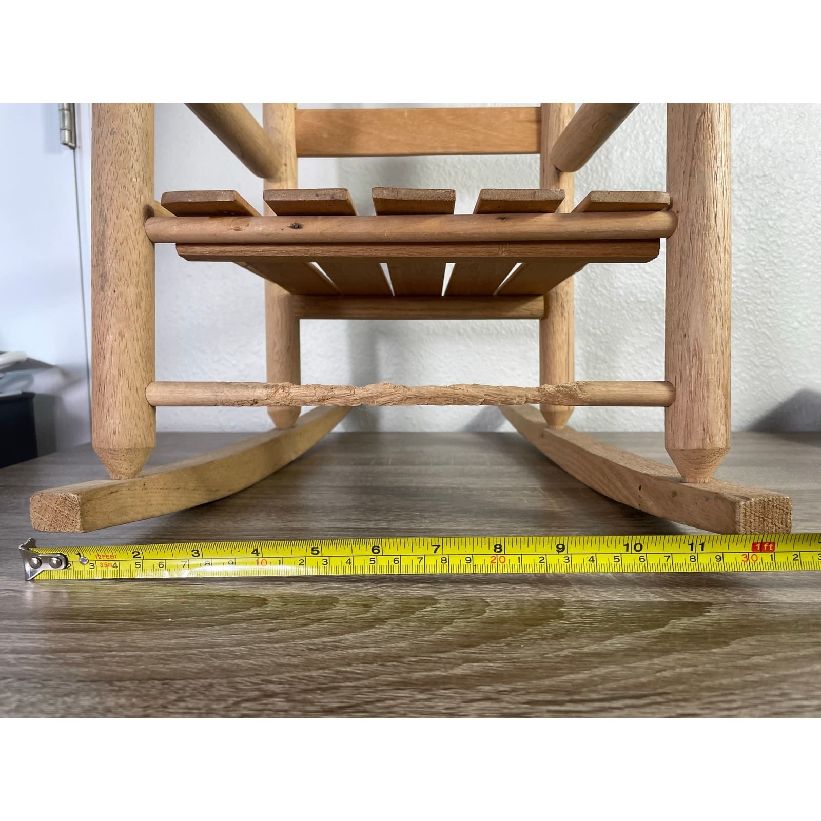 Vintage Handmade Wooden Rocking Chair Slat Back Rustic Kids Doll Furniture - Thumbnail 11