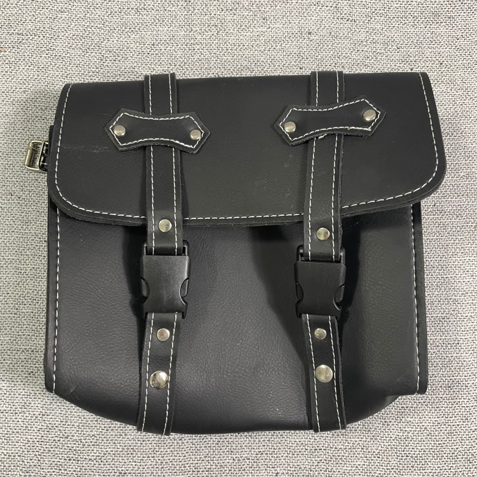 Universal Motorcycle Saddlebag Tool Bag Black Faux Leather Hard Shell Reinforced - Thumbnail 3