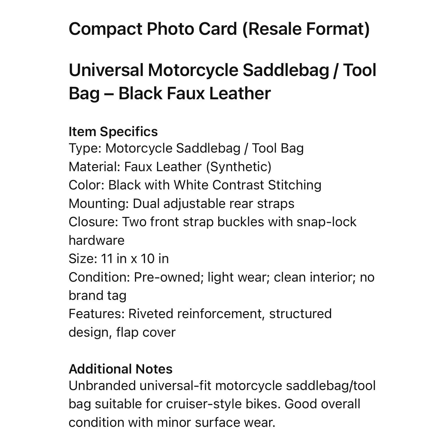 Universal Motorcycle Saddlebag Tool Bag Black Faux Leather Hard Shell Reinforced - Thumbnail 2