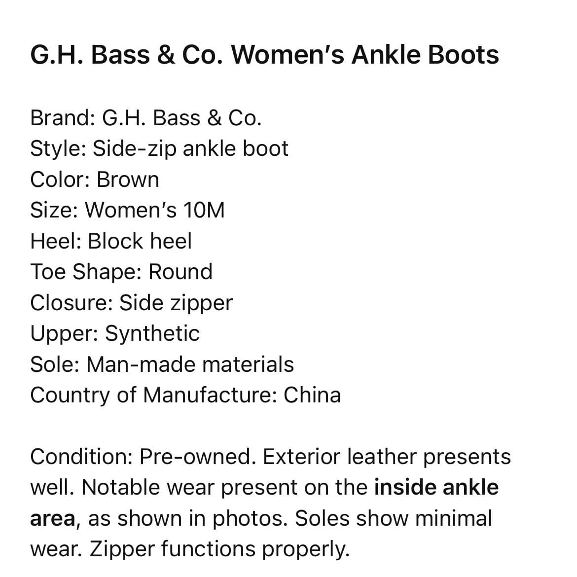 GH Bass Ankle Boots Womens 10 Brown Side Zip Block Heel Casual Booties - Thumbnail 2