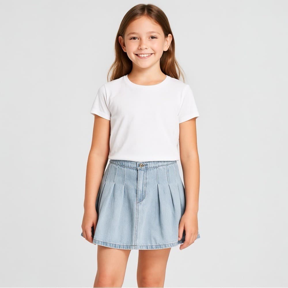 Forever 21 Kids Girls Pleated Denim Skirt Blue Size 13 Casual Spring Summer - Thumbnail 2