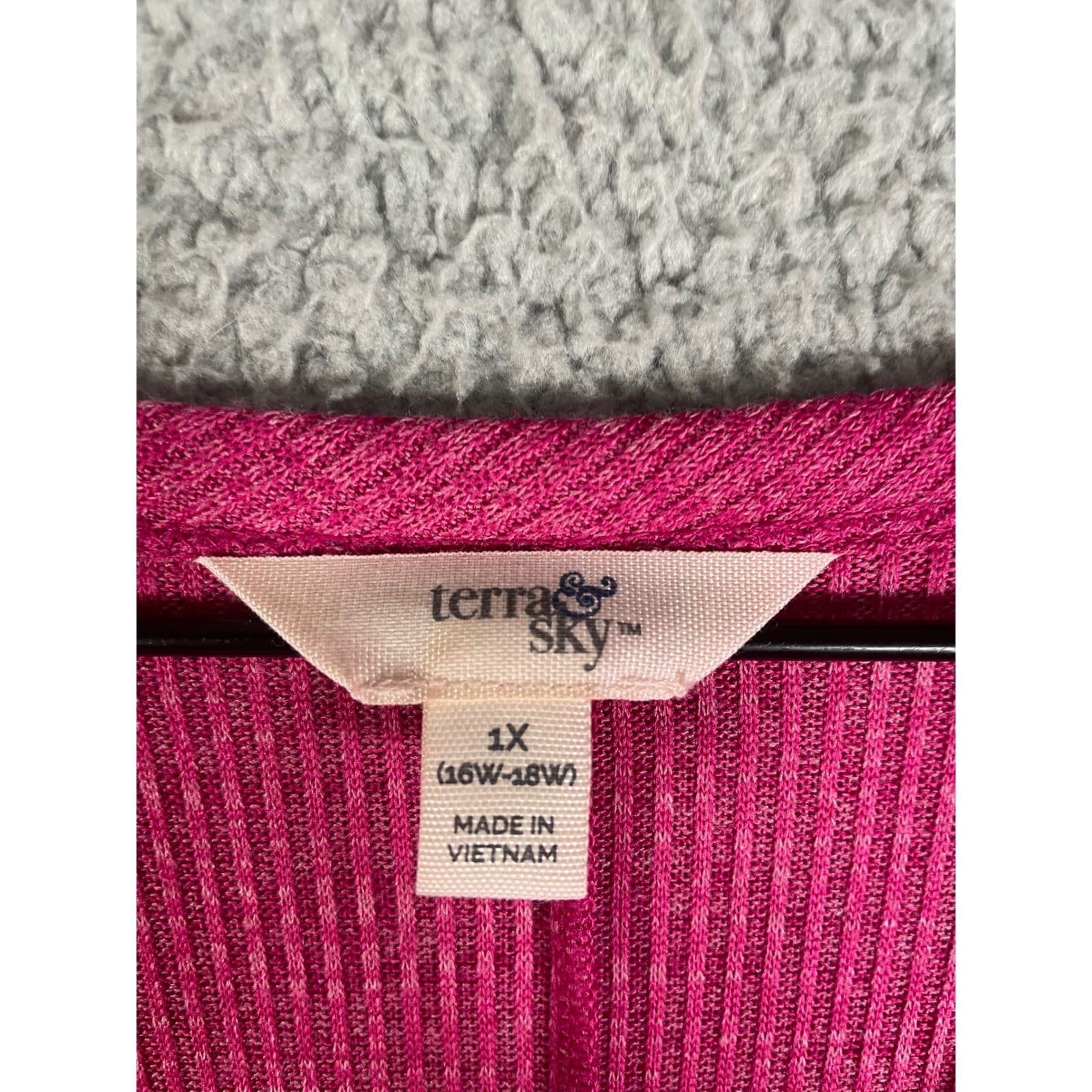 Terra Sky Pink Heather Thermal Rib V Neck Sweater Top Womens 1X Plus - Thumbnail 4