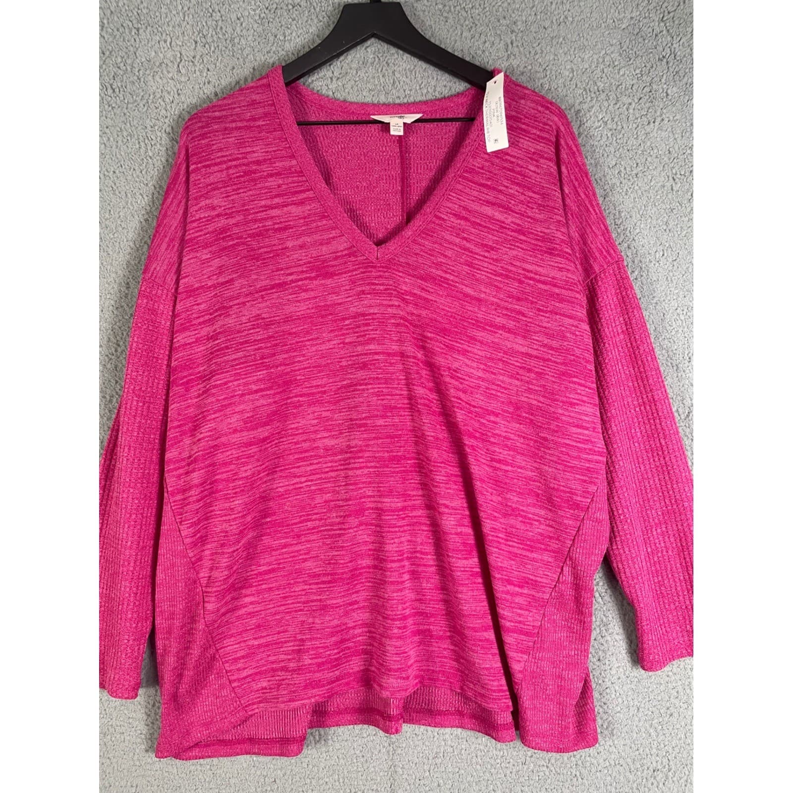Terra Sky Pink Heather Thermal Rib V Neck Sweater Top Womens 1X Plus - Thumbnail 9